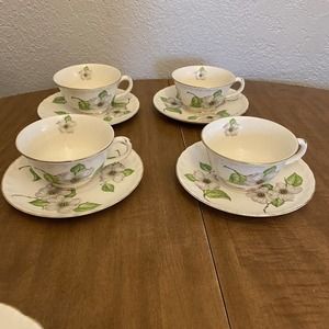 Vintage Pope Gosser Dogwood Cup & Saucer USA Set Of 4